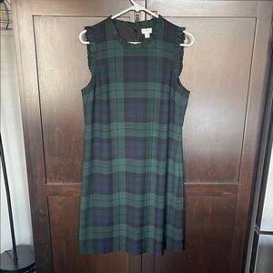 EUC J Crew Black, Green snd Navy Plaid sheath dress. Size 10